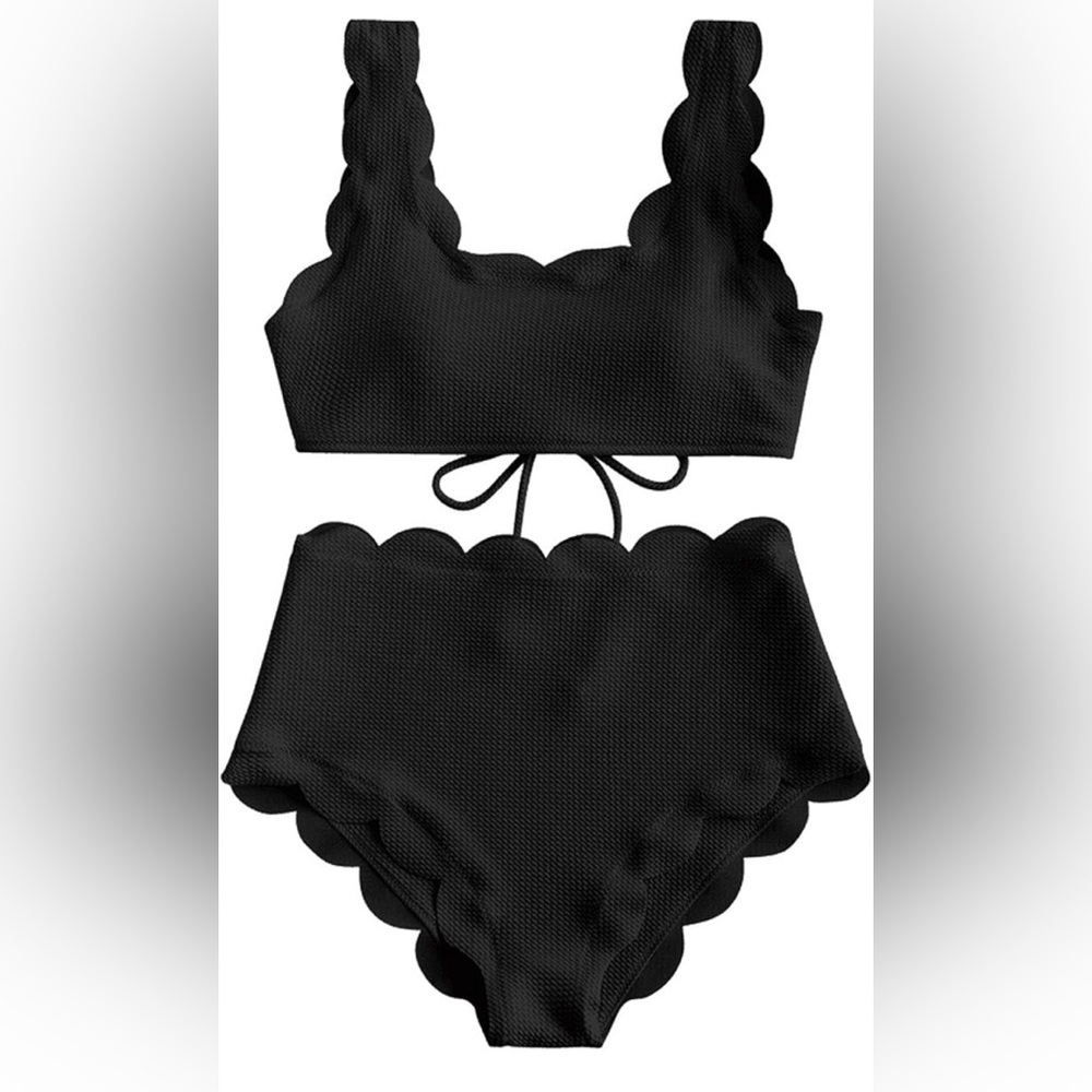 Women's Scalloped Split Swimsuit Laces High Waist Bikini